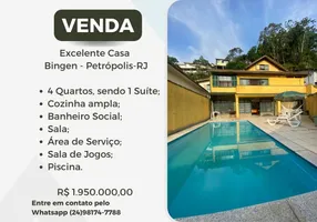 Foto 1 de Casa com 4 Quartos à venda, 350m² em Bingen, Petrópolis