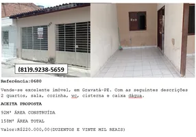 Foto 1 de Casa com 2 Quartos à venda, 120m² em Nossa Senhora das Graças, Gravatá