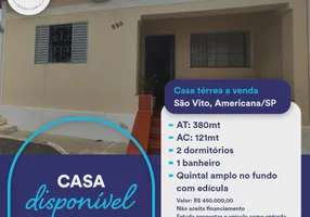 Foto 1 de Casa com 2 Quartos à venda, 121m² em São Manoel, Americana