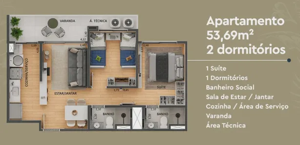 Apartamento com 2 Quartos à venda, 53m² no Parque 10 de Novembro, Manaus
