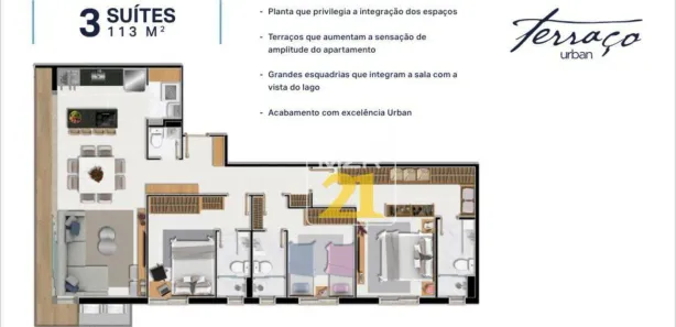 Apartamento com 3 Quartos para alugar, 113m² no Graciosa - Orla 14, Palmas