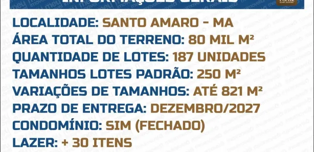 Lote/Terreno à venda, 250m² no , Santo Amaro do Maranhão