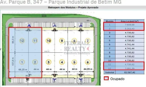 Galpão/Depósito/Armazém para alugar, 9482m² no Parque Industrial de Betim, Betim