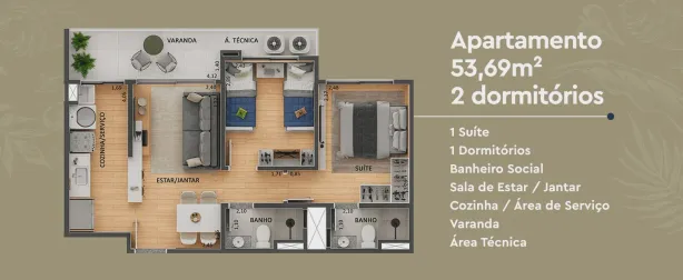 Apartamento com 2 Quartos à venda, 53m² no Parque 10 de Novembro, Manaus