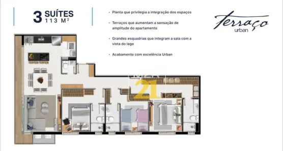 Apartamento com 3 Quartos para alugar, 113m² no Graciosa - Orla 14, Palmas
