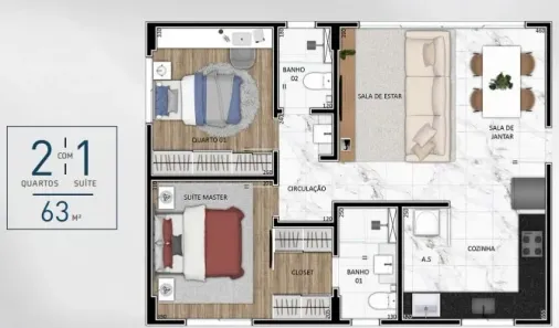 Apartamento com 2 Quartos à venda, 63m² no São Lucas, Belo Horizonte