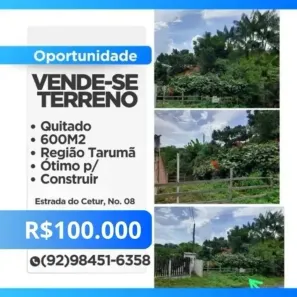 Lote/Terreno à venda, 600m² no Tarumã, Manaus