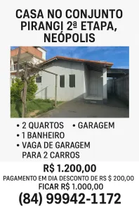 Casa com 2 Quartos para alugar, 50m² no Neópolis, Natal
