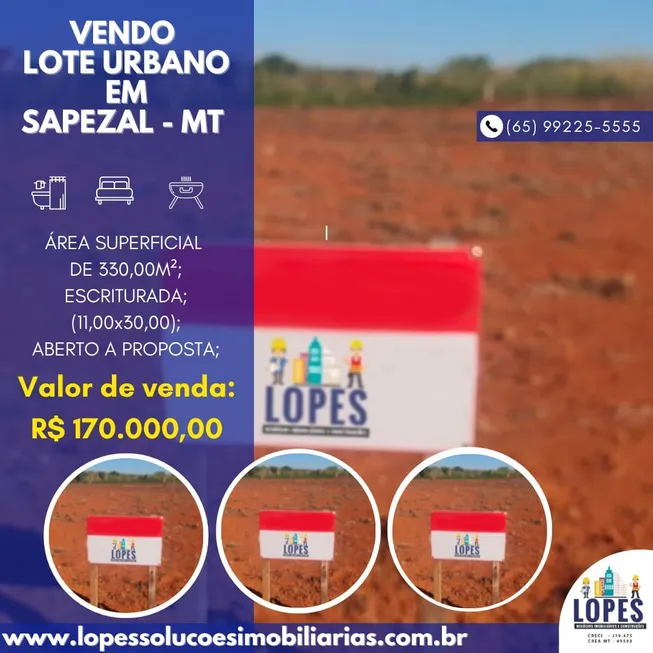 Foto 1 de Lote/Terreno à venda, 10m² em , Sapezal