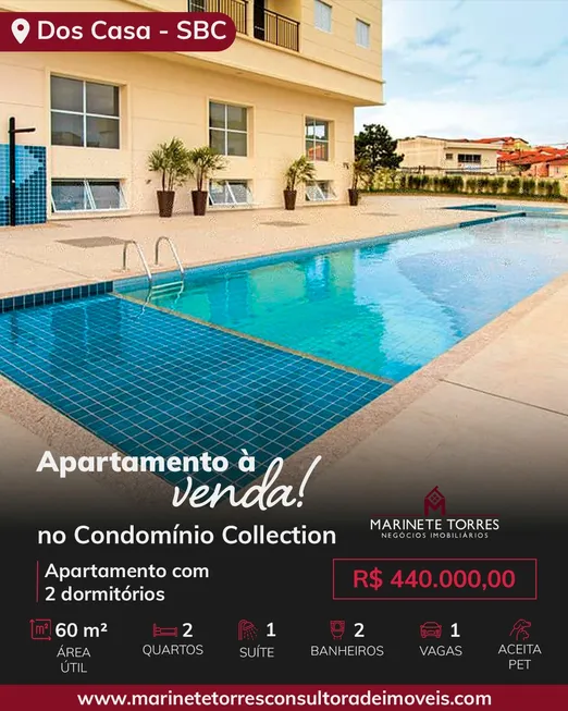 Foto 1 de Apartamento com 2 Quartos à venda, 60m² em Dos Casa, São Bernardo do Campo