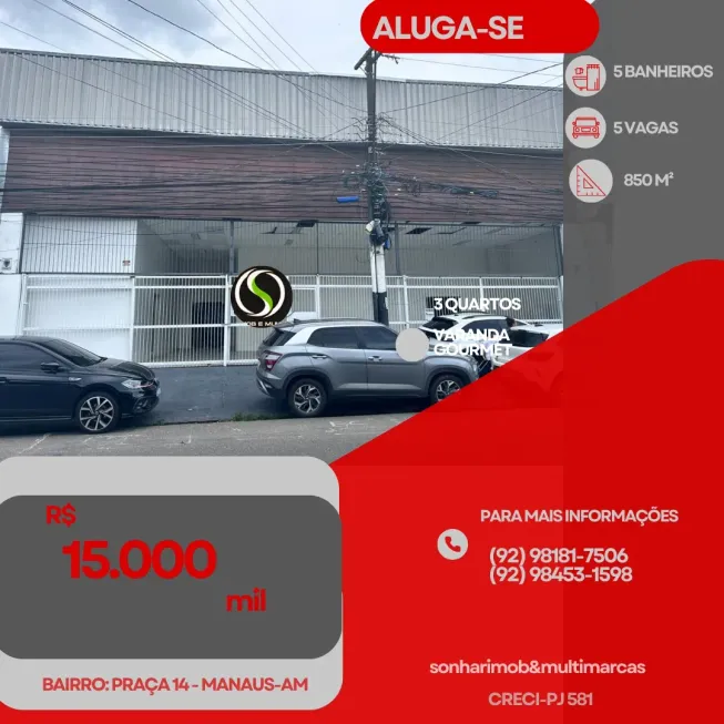 Foto 1 de Galpão/Depósito/Armazém para alugar, 850m² em Praça Quatorze de Janeiro, Manaus