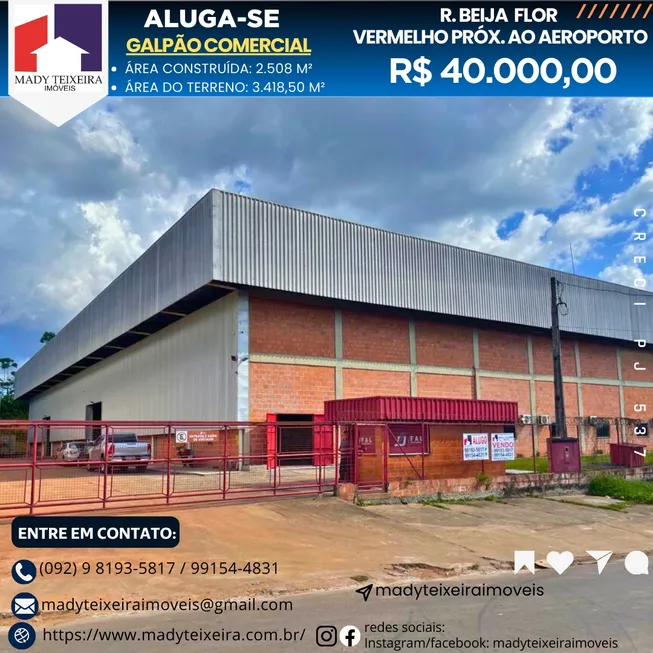 Foto 1 de Galpão/Depósito/Armazém para alugar, 2508m² em Tarumã, Manaus