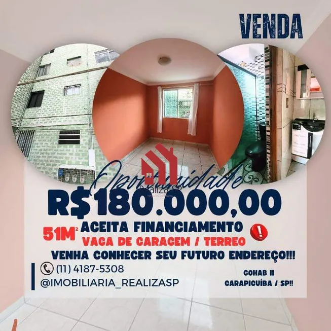 Foto 1 de Apartamento com 2 Quartos à venda, 51m² em Conjunto Habitacional Presidente Castelo Branco, Carapicuíba