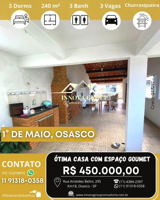 Foto 1 de Casa com 3 Quartos à venda, 240m² em Santa Maria, Osasco