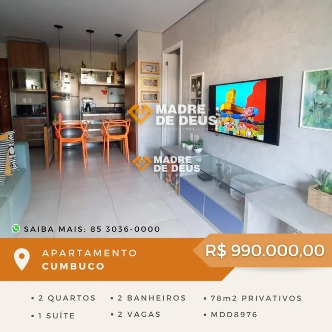 Foto 1 de Apartamento com 2 Quartos à venda, 78m² em Cumbuco, Caucaia