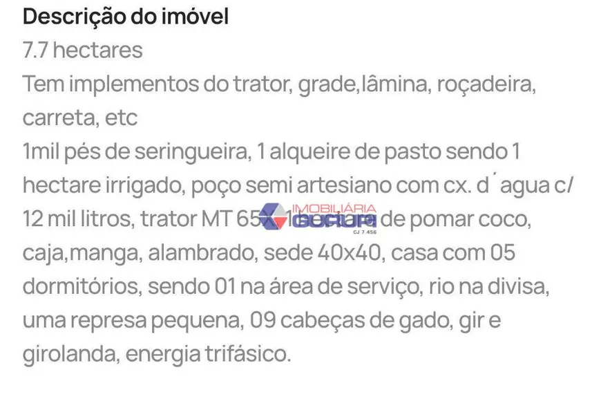 Foto 1 de Fazenda/Sítio à venda, 75020m² em Zona Rural, Neves Paulista