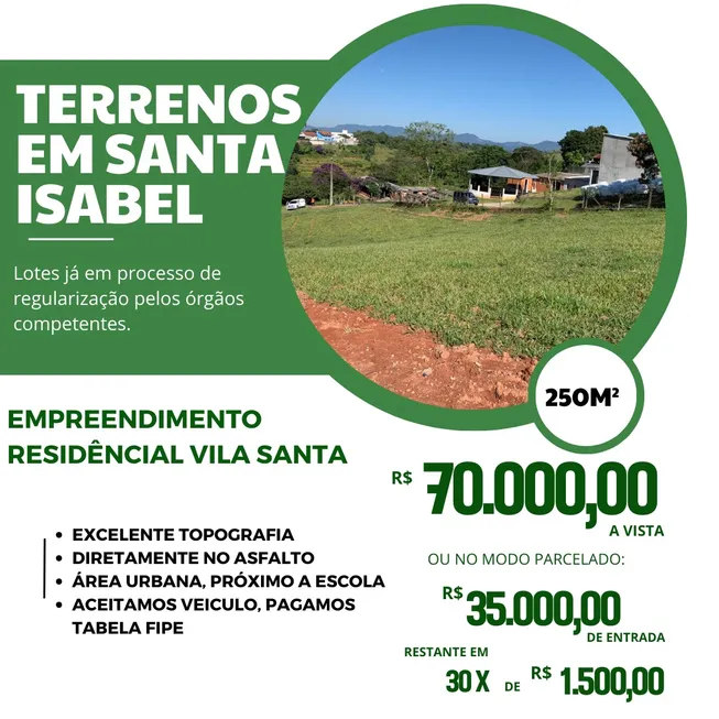 Foto 1 de Lote/Terreno à venda, 250m² em Retiro, Santa Isabel