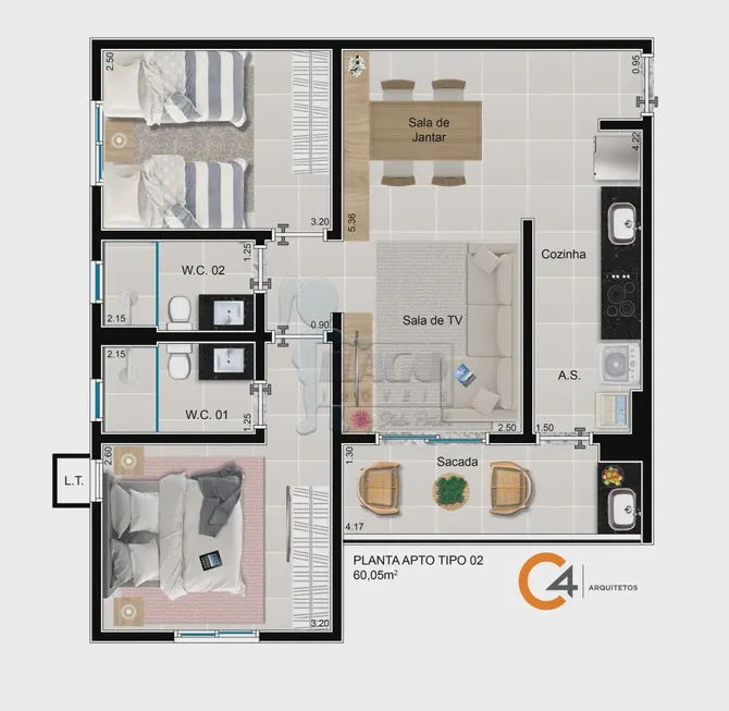 Foto 1 de Apartamento com 2 Quartos à venda, 60m² em Bonfim Paulista, Ribeirão Preto