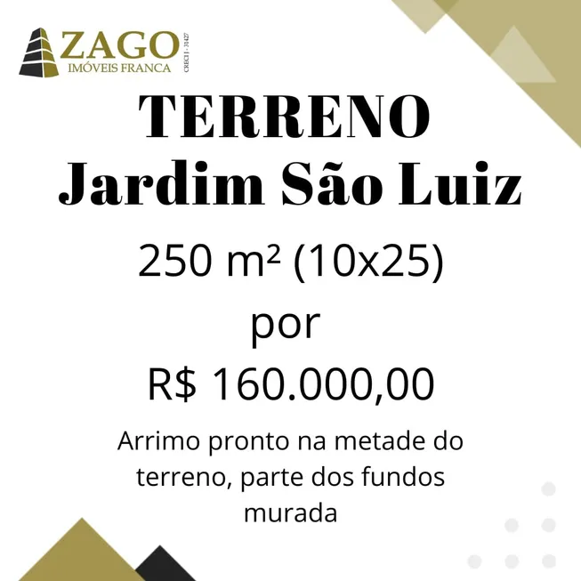 Foto 1 de Lote/Terreno à venda, 250m² em Jardim São Luiz II, Franca