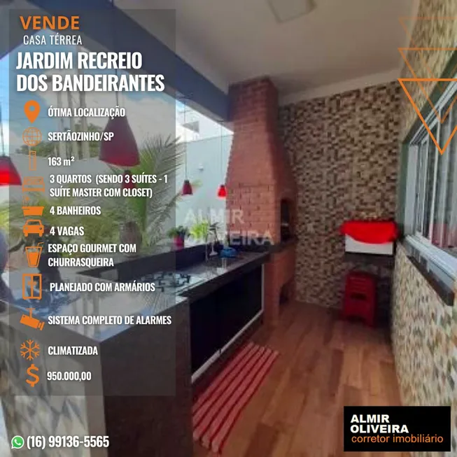 Foto 1 de Casa com 3 Quartos à venda, 163m² em Jardim Recreio dos Bandeirantes, Sertãozinho