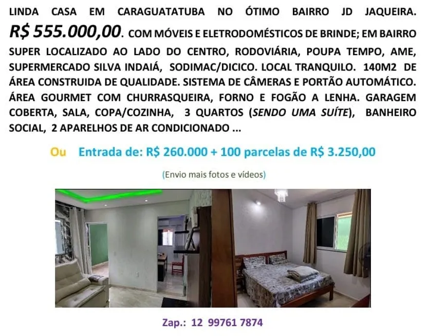 Foto 1 de Casa com 3 Quartos à venda, 140m² em Jardim Jaqueira, Caraguatatuba