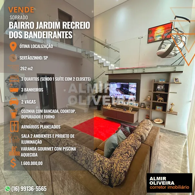 Foto 1 de Sobrado com 3 Quartos à venda, 262m² em Jardim Recreio dos Bandeirantes, Sertãozinho