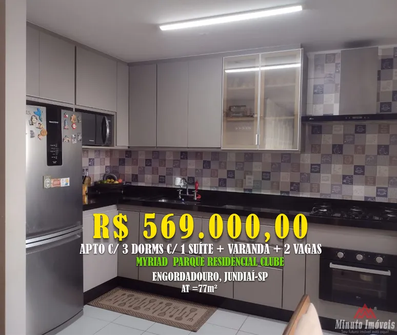 Foto 1 de Apartamento com 3 Quartos à venda, 77m² em Engordadouro, Jundiaí