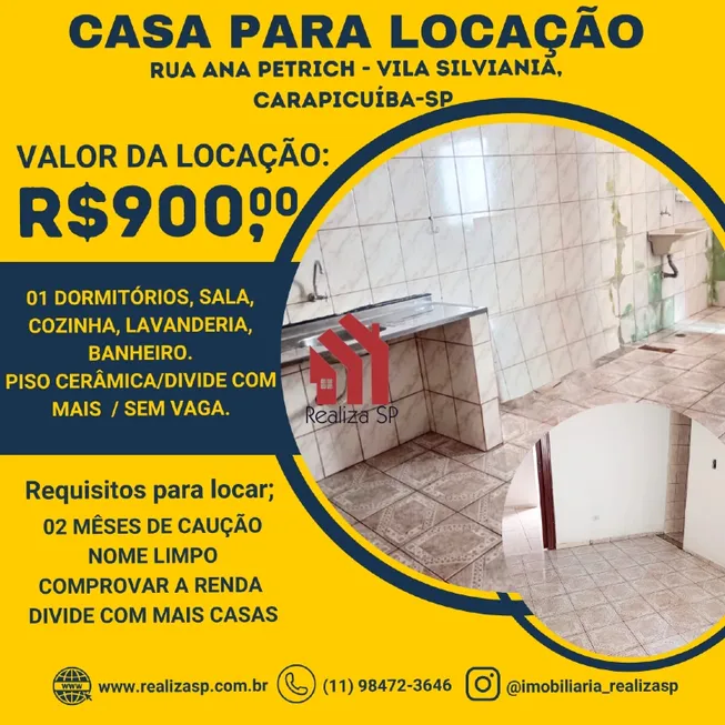 Foto 1 de Casa com 1 Quarto para alugar, 50m² em Vila Silviânia, Carapicuíba