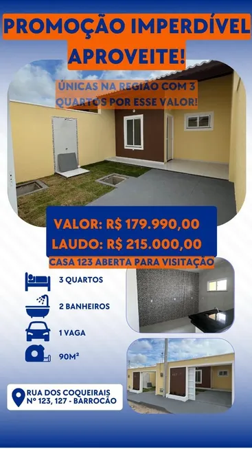 Foto 1 de Casa com 3 Quartos à venda, 88m² em , Itaitinga