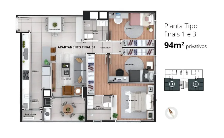 Foto 1 de Apartamento com 3 Quartos à venda, 94m² em Bacacheri, Curitiba