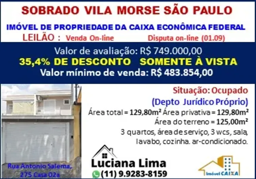 Foto 1 de Sobrado com 3 Quartos à venda, 129m² em Vila Morse, São Paulo