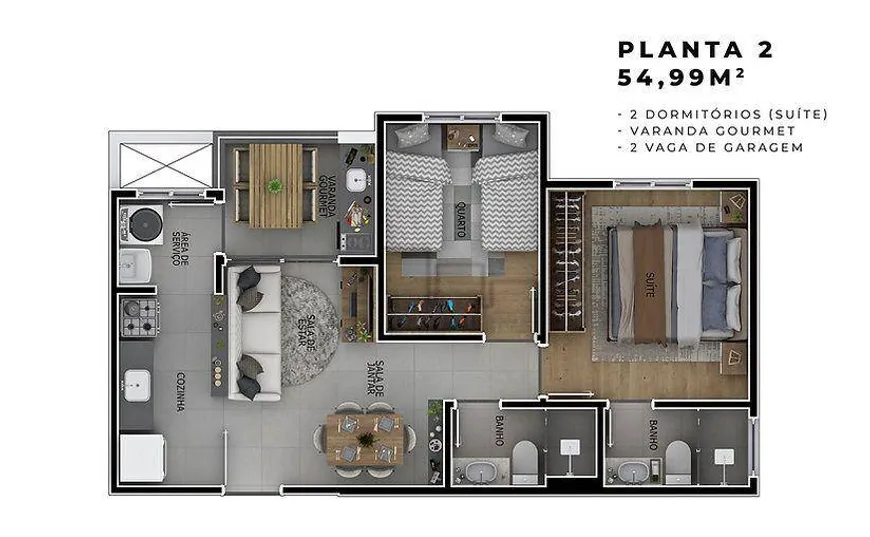 Foto 1 de Apartamento com 2 Quartos à venda, 55m² em Parque Campolim, Sorocaba