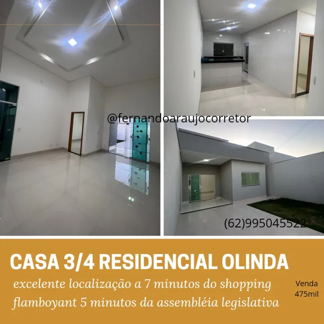 Foto 1 de Casa com 3 Quartos à venda, 108m² em Residencial Olinda, Goiânia