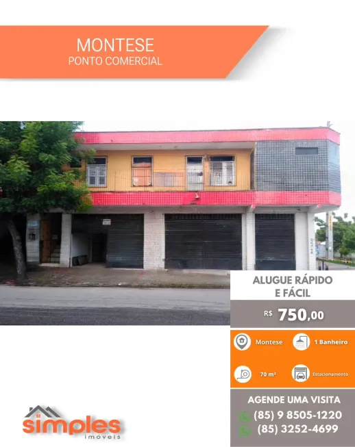 Foto 1 de Ponto Comercial para alugar, 70m² em Montese, Fortaleza