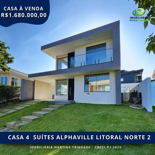 Foto 1 de Casa de Condomínio com 4 Quartos à venda, 270m² em Alphaville Litoral Norte 2, Camaçari