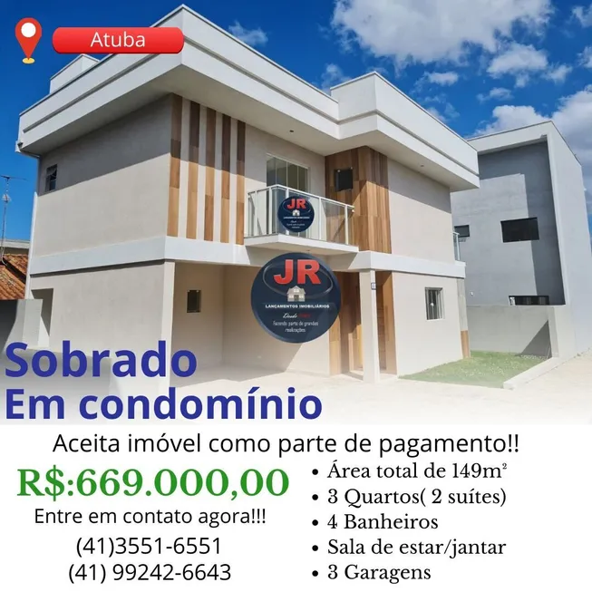 Foto 1 de Casa de Condomínio com 3 Quartos à venda, 149m² em Atuba, Pinhais