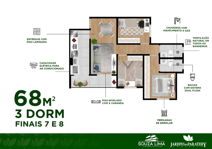 Foto 1 de Apartamento com 2 Quartos à venda, 60m² em Condominio Residencial Colinas do Paratehy, São José dos Campos