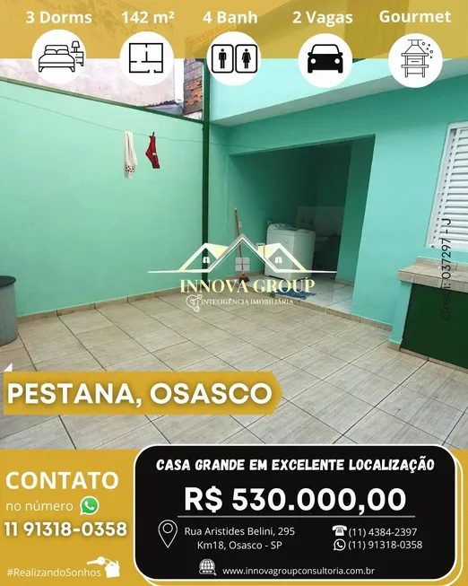 Foto 1 de Sobrado com 3 Quartos à venda, 242m² em Pestana, Osasco