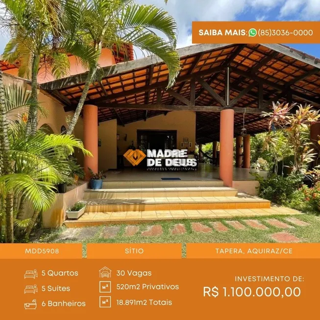 Foto 1 de Fazenda/Sítio com 5 Quartos à venda, 520m² em Tapera, Aquiraz