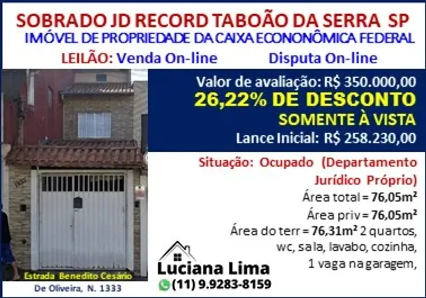 Foto 1 de Sobrado com 2 Quartos à venda, 76m² em Jardim Record, Taboão da Serra