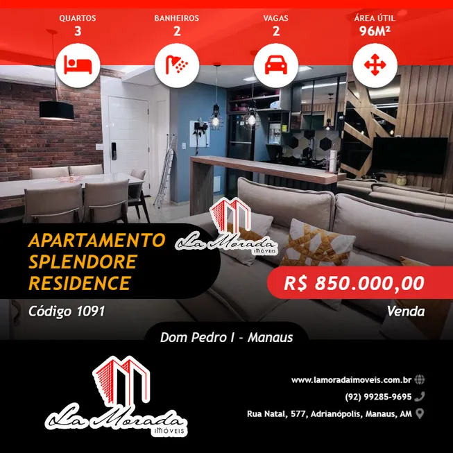 Foto 1 de Apartamento com 3 Quartos à venda, 96m² em Dom Pedro I, Manaus