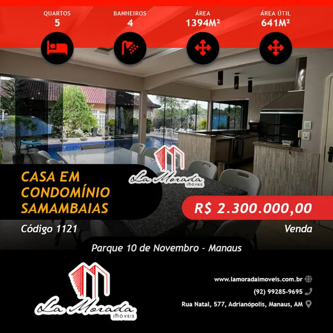 Foto 1 de Casa de Condomínio com 5 Quartos à venda, 641m² em Parque Dez de Novembro, Manaus