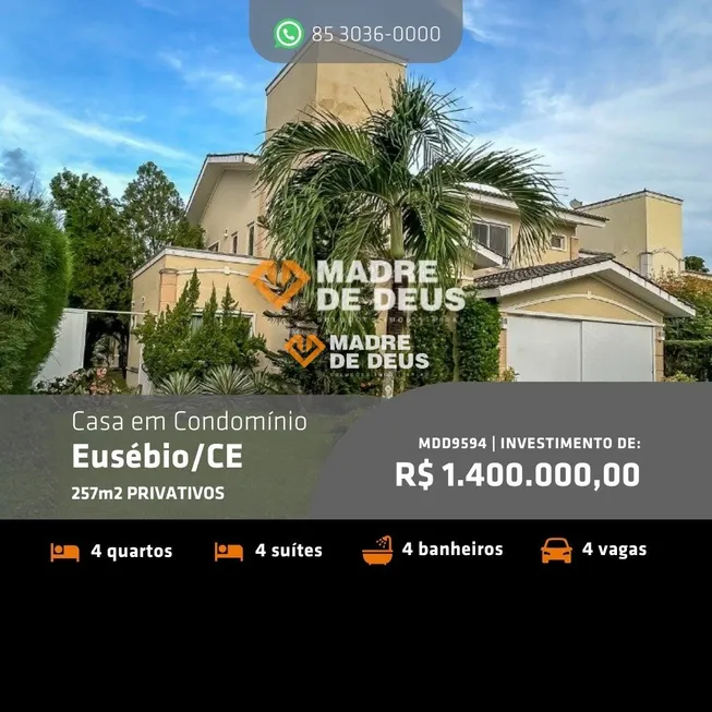 Foto 1 de Casa de Condomínio com 4 Quartos à venda, 257m² em Pedras, Eusébio