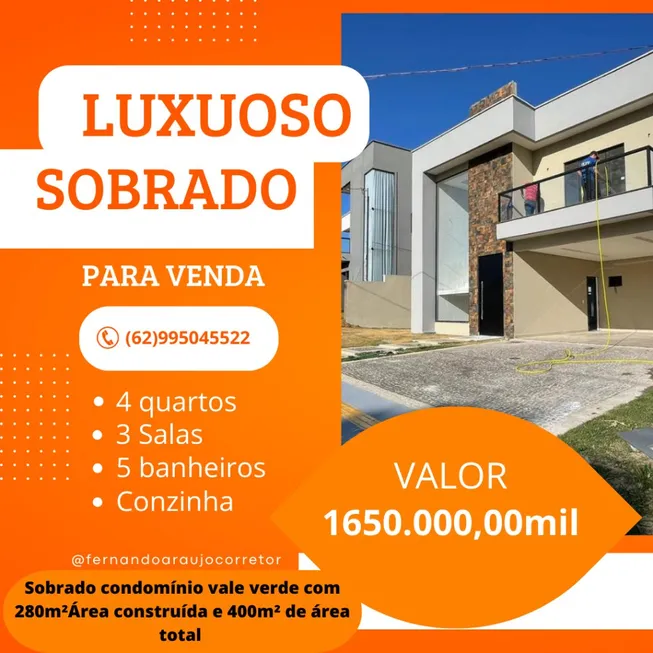 Foto 1 de Sobrado com 4 Quartos à venda, 280m² em Residencial Vale Verde, Senador Canedo