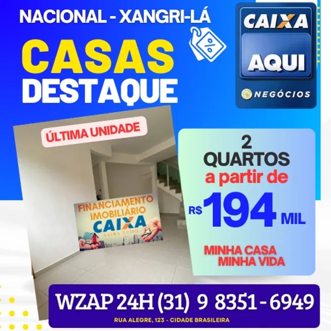 Foto 1 de Casa com 2 Quartos à venda, 70m² em Xangri-lá, Contagem