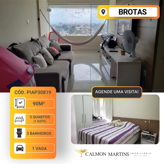 Foto 1 de Apartamento com 3 Quartos à venda, 90m² em Brotas, Salvador