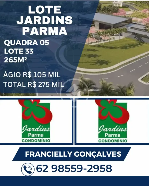 Foto 1 de Lote/Terreno à venda, 265m² em Jardins Parma, Senador Canedo