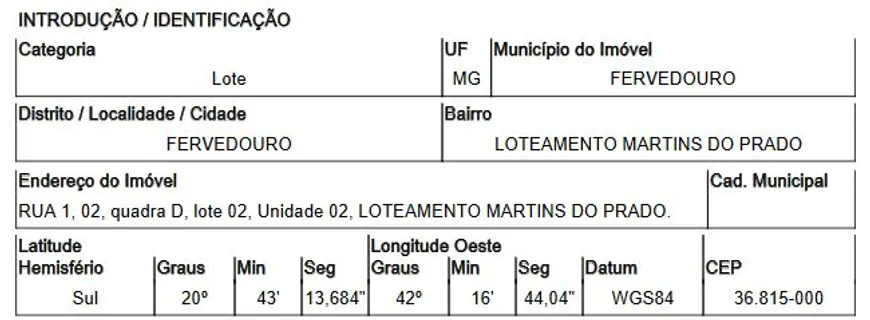 Foto 1 de Lote/Terreno à venda, 150m² em , Fervedouro