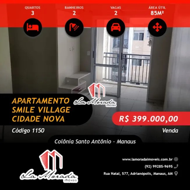 Foto 1 de Apartamento com 3 Quartos à venda, 85m² em Colônia Santo Antônio, Manaus