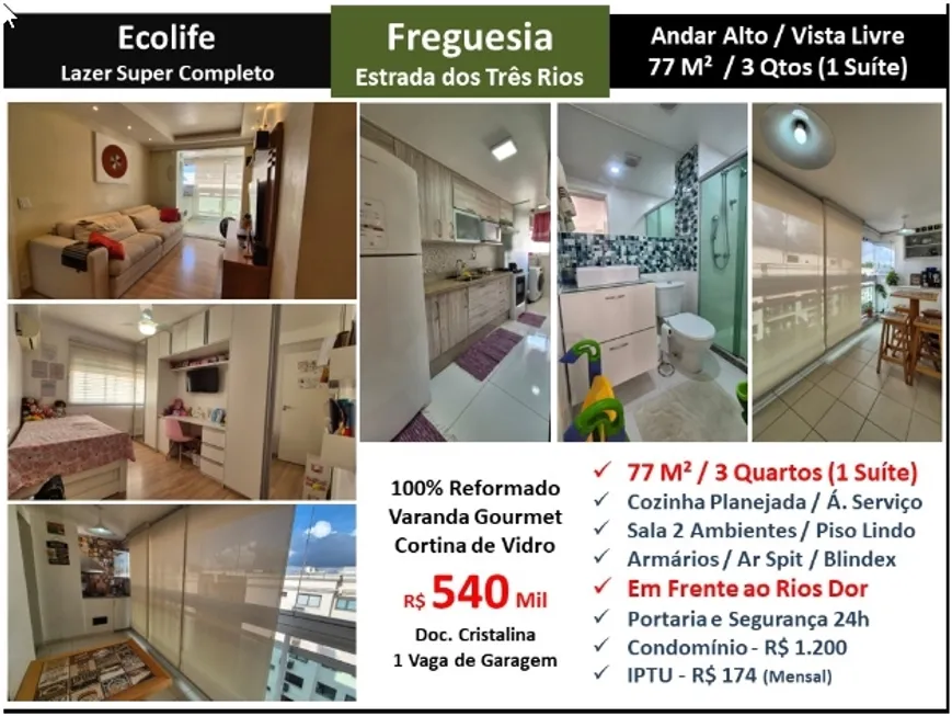 Foto 1 de Apartamento com 3 Quartos à venda, 77m² em Freguesia- Jacarepaguá, Rio de Janeiro